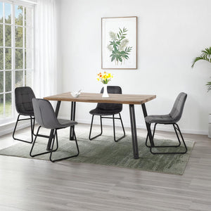 Quebec Wave Edge Dining Set with Lukas Chairs - Medium Oak Effect/Black/Grey Velvet