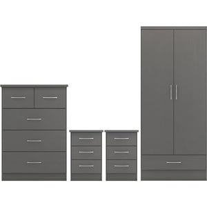 Nevada 2 Door 1 Drawer Wardrobe Bedroom Set - 3D EFFECT GREY