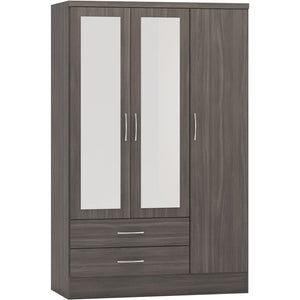 Nevada 3 Door 2 Drawer Mirrored Wardrobe - BLACK WOOD GRAIN