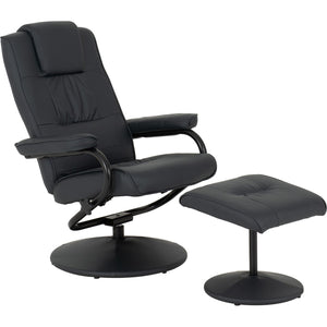 Ascot Recliner Chair & Footstool - Midnight Blue Faux Leather