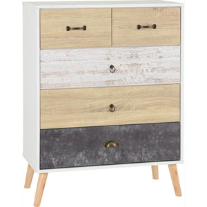 Nordic 3+2 Drawer Chest - White/Distressed Effect