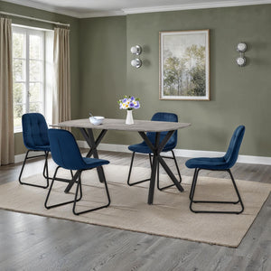 Athens Rectangular Dining Set with Lukas Chairs - Concrete Effect/Black/Sapphire Blue Velvet