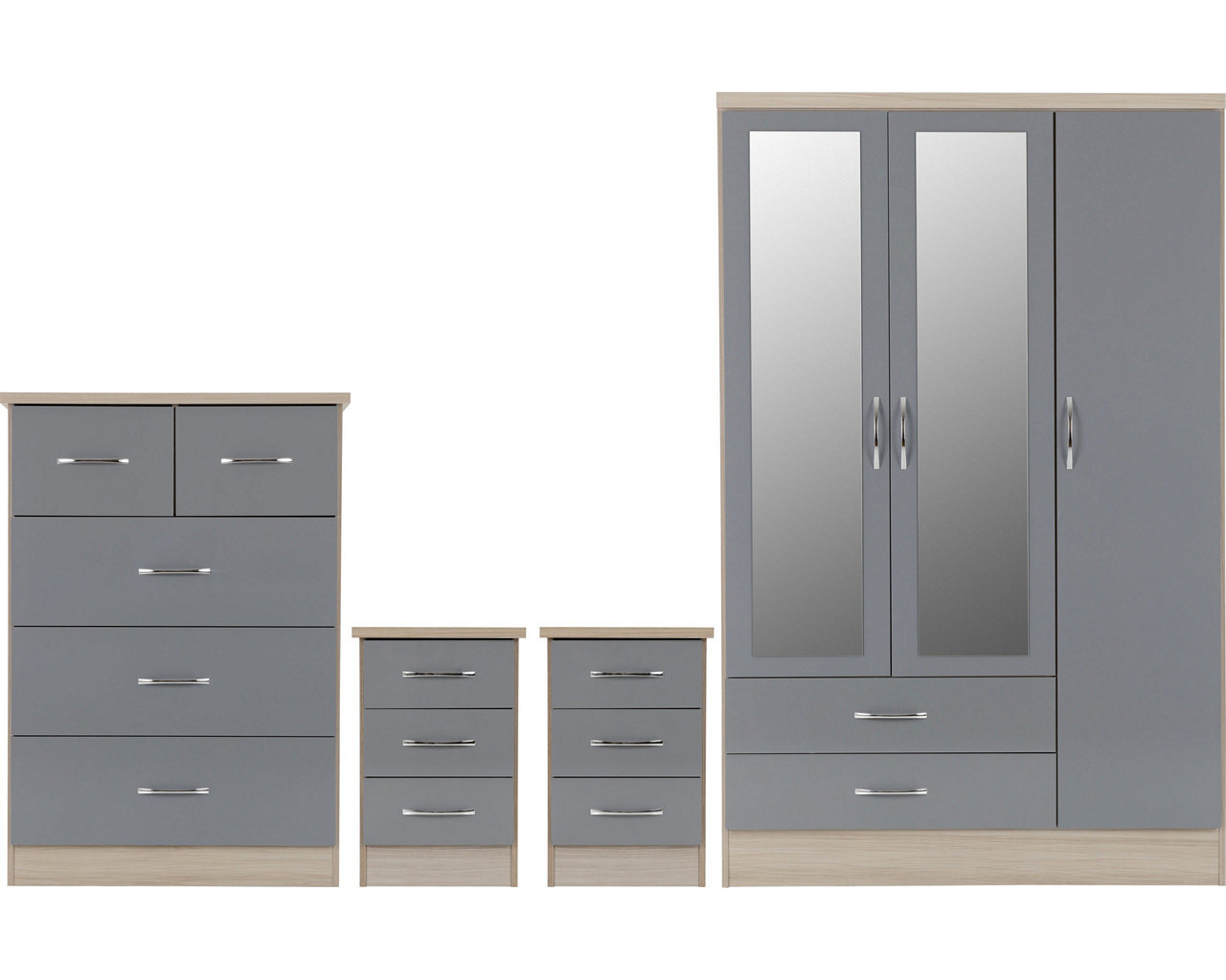 nevada-3-door-2-drawer-mirrored-wardrobe-bedroom-set - 4